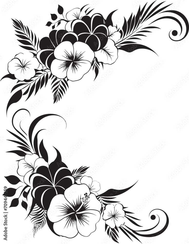 Petals in Panache Chic Logo Design with Decorative Floral Corners Floral Fantasy Elegant Black Emblem Featuring Decorative Corners