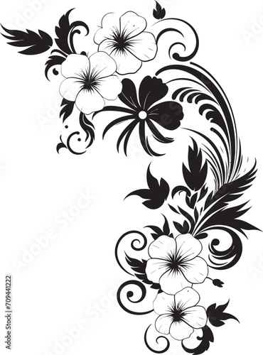 Petals in Panache Sleek Black Logo with Decorative Corners Enchanting Entwines Chic Vector Logo Highlighting Decorative Corners