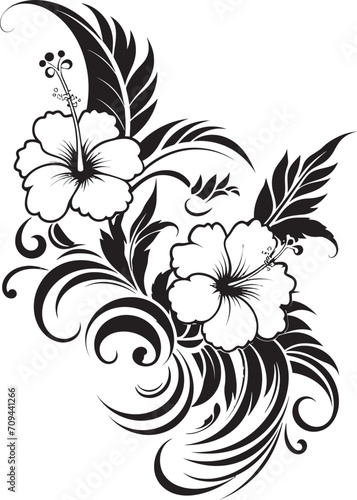 Natures Embrace Elegant Decorative Corner Logo in Black Petals of Panache Monochrome Vector Logo with Floral Corners