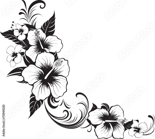 Botanic Bliss Monochrome Emblem Featuring Decorative Floral Corners Petals of Prestige Sleek Icon Highlighting Decorative Corners in Black