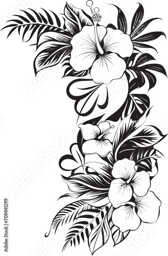 Petals of Panorama Monochrome Icon with Decorative Corners in Black Blossom Beauty Sleek Vector Emblem Featuring Decorative Floral Design