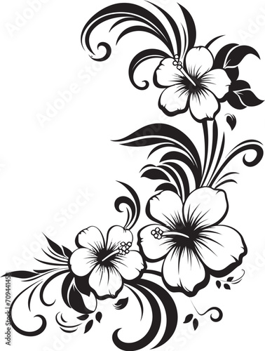 Enchanting Entwines Sleek Vector Emblem Featuring Decorative Floral Design Floral Fantasy Chic Black Logo Design with Decorative Corners