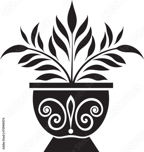 Natures Niche Stylish Decorative Plant Pot Logo in Monochrome Pottery Panache Chic Black Vector Emblem Highlighting Plant Pot