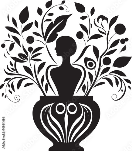 Potted Panache Stylish Plant Pot Logo Design in Monochrome Elegant Essence Sleek Black Icon with Decorative Plant Pot