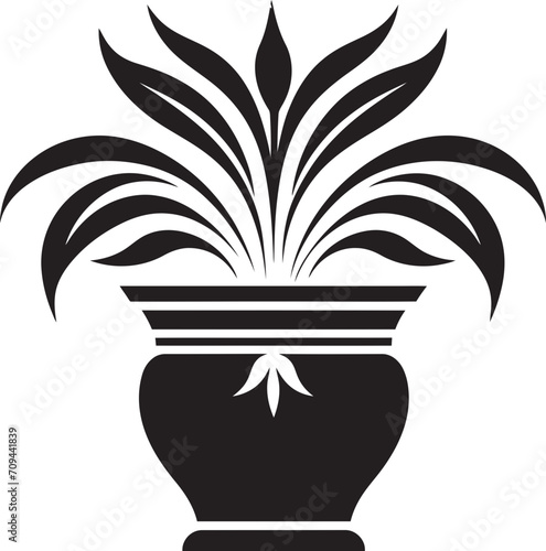 Floral Fusion Sleek Black Logo Featuring Decorative Plant Pot Potted Panache Monochrome Emblem Highlighting Stylish Plant Pot