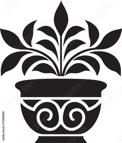 Potted Panache Monochrome Emblem Featuring Chic Decorative Plant Pot Elegant Essence Chic Black Icon with Stylish Vector Plant Pot