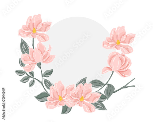 Soft Peach Magnolia Hand Drawn Flower Wreath