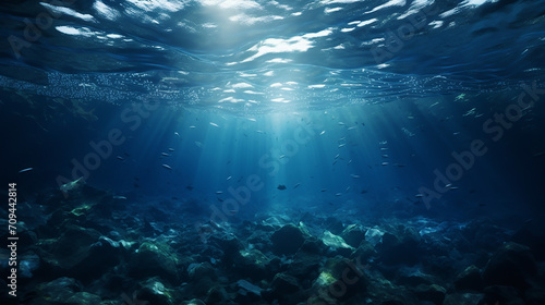 beautiful dark blur ocean surface seen from underwater with sunlight © Aura