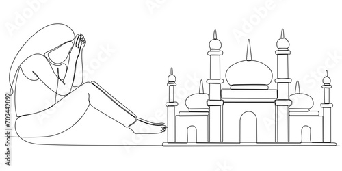 continuous line of women thinking about wanting to build a mosque