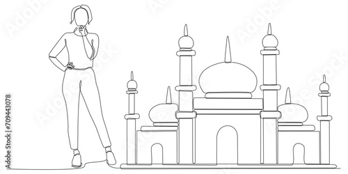 continuous line of women thinking about wanting to build a mosque