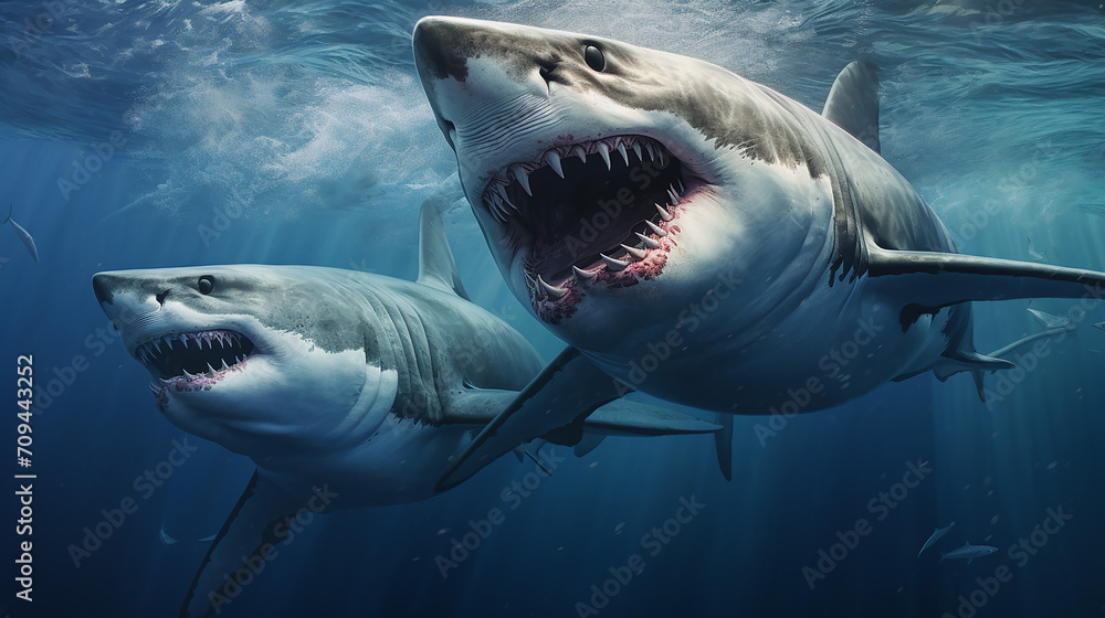 Naklejka premium great white shark underwater