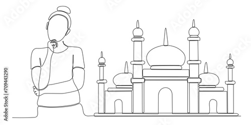 continuous line of women thinking about wanting to build a mosque