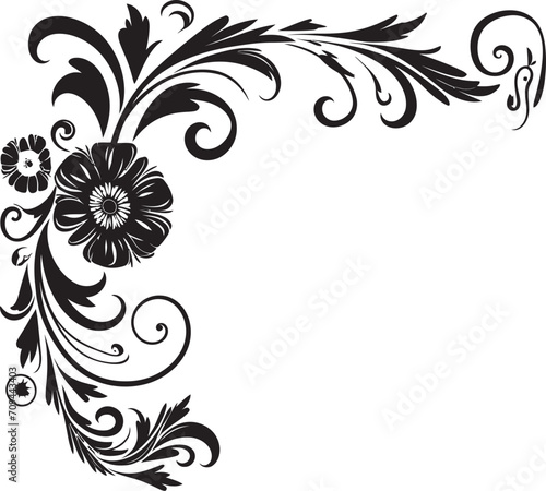 Elegance Embellished Monochrome Emblem with Stylish Decorative Doodles Artistic Adornments Sleek Black Logo Highlighting Decorative Elements