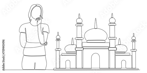 continuous line of women thinking about wanting to build a mosque