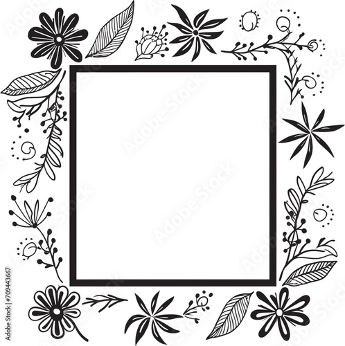 Artistry Unveiled Doodle Decorative Frame Icon Serene Scrolls 90 Words Doodle Frame in Black