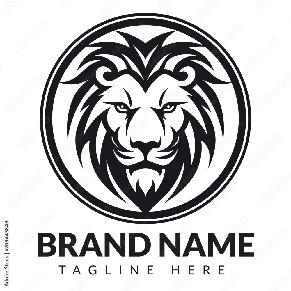 Naklejka premium Minimalist lion head logo design vector
