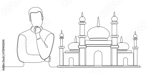 continuous line of men thinking about wanting to build a mosque