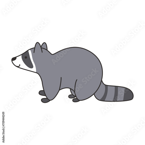 Cute raccoon cartoon vector illustration. Wild animal isolated on white background.