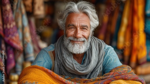 Happy Indian cloth merchant photo