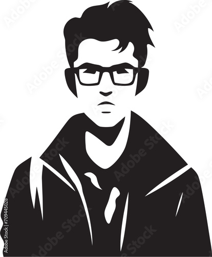 Scholarly Swagger Dynamic Black Icon for Accomplished Male Students Intellectual Impression Male Student Vector Black Logo Design