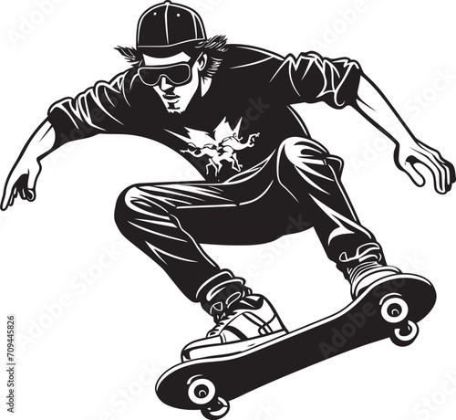 Street Sculptor Edgy Vector Symbol of a Man on a Skateboard in Black Skateboard Sonata Black Logo Design Capturing the Harmony of Riding