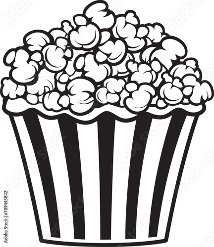 Popped Elegance Stylish Black Logo Icon for Premium Popcorn Popcorn Panache Sleek Vector Symbolizing Gourmet Popcorn in Black