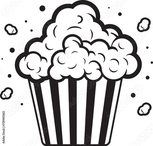 Gourmet Gaiety Iconic Black Symbol Celebrating Deluxe Popcorn Snack Synchrony Elegant Black Logo Design with Popcorn Icon