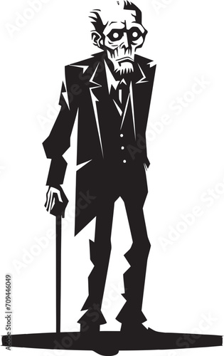 Zombie Zenith Dynamic Black Logo Design Featuring a Scary Old Man Cadaverous Countenance Sleek Vector Icon Signifying the Spooky Horror of a Zombie in Black