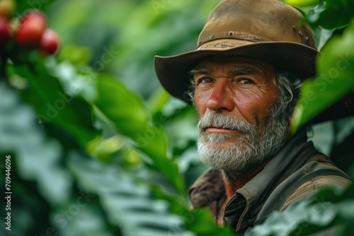 farmer on arabica coffee plantation photo