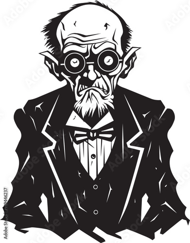 Spectral Sire Vector Icon Expressing the Spooky Presence of an Elderly Zombie in Black Elderly Eeriness Black Logo Design with a Terrifying Zombie Man Icon