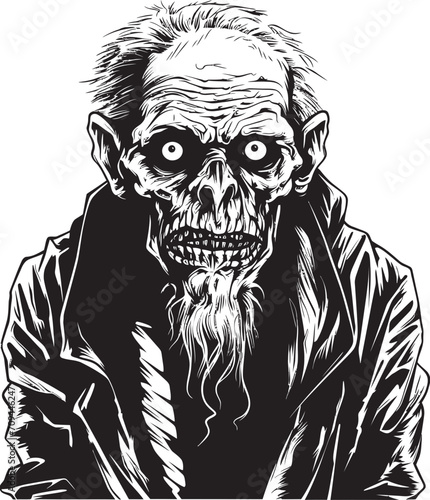Grim Ghoul Sleek Vector Symbol Capturing the Frightening Presence of an Elderly Zombie Zombie Zenith Dynamic Black Logo Design Featuring a Scary Old Man
