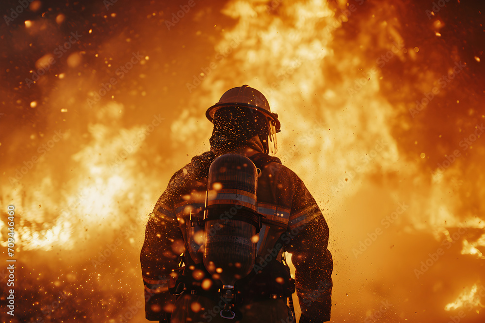Firefighter Preventing Fire with Courage and Bravery Firefighter Preventing Fire with Courage and Bravery