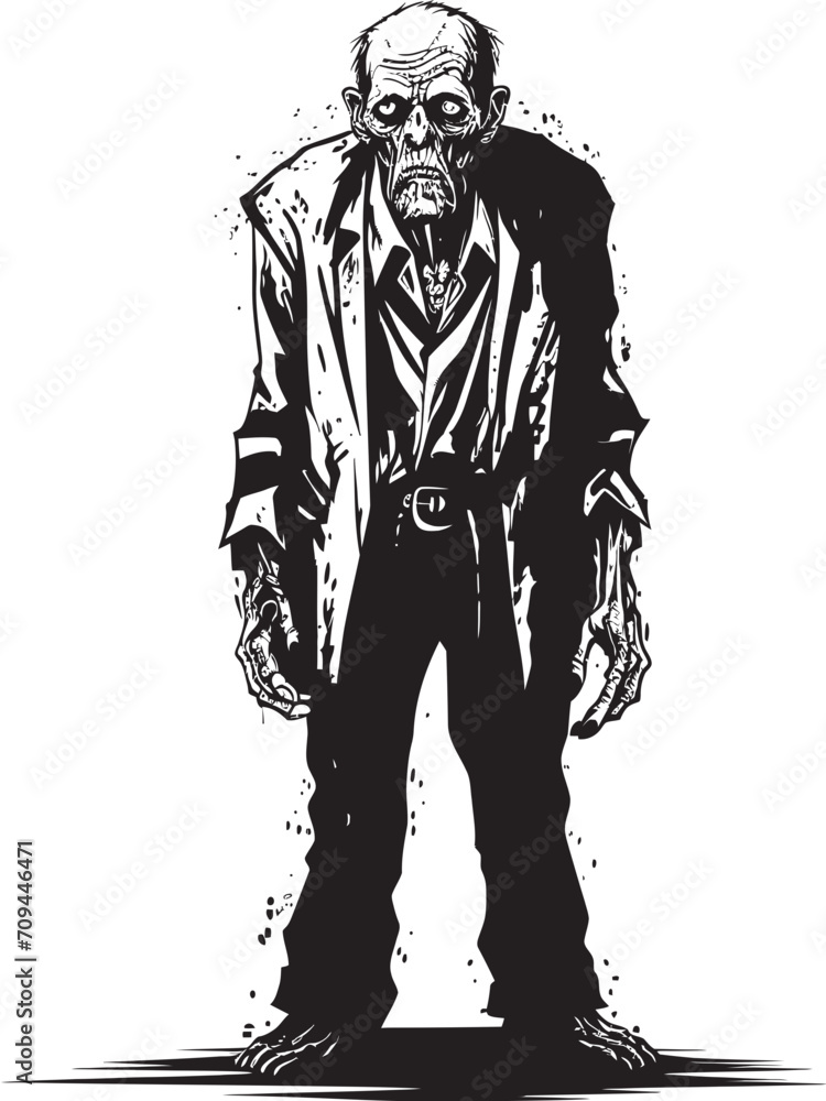Creepy Corporeal Iconic Black Logo Design Capturing the Horror of an Elderly Zombie Ghastly Grandfather Dynamic Black Icon Expressing the Spookiness of a Scary Old Zombie