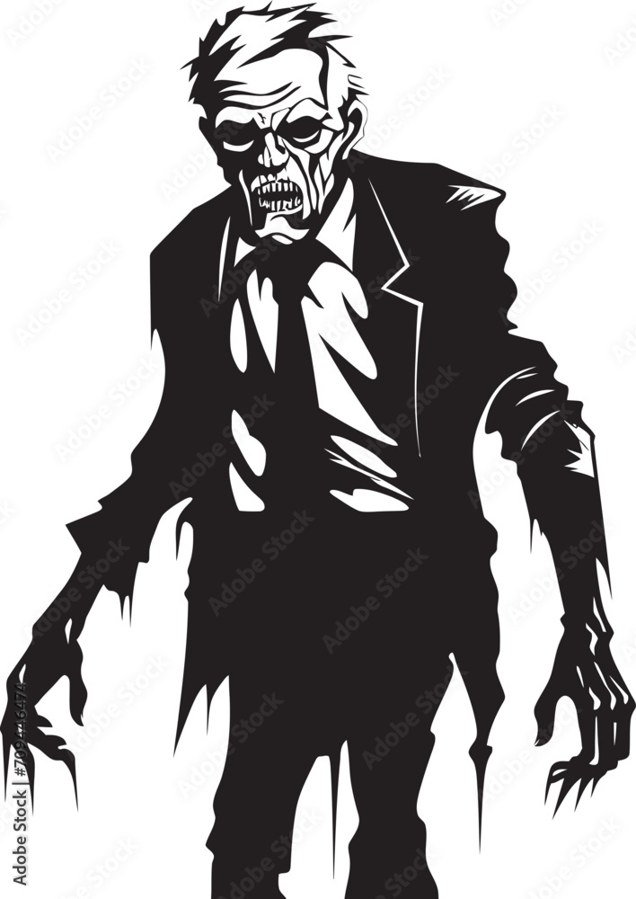 Zombie Zephyr Sleek Vector Symbol Signifying the Frightening Spookiness of a Scary Zombie Man Creepy Corporeal Iconic Black Logo Design Capturing the Horror of an Elderly Zombie