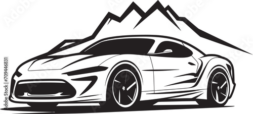 Elevated Elegance Iconic Vector Symbol with a Sports Car on Black Logo Summit Speedster Sleek Sports Car on Mountain Roads – Black Logo Design