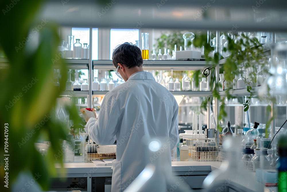 Scientist with Plants in a Laboratory Scientist with Plants in a Laboratory