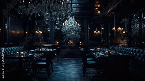 mood dark restaurant background illustration dim shadow, cozy elegant, romantic mysterious mood dark restaurant background © vectorwin