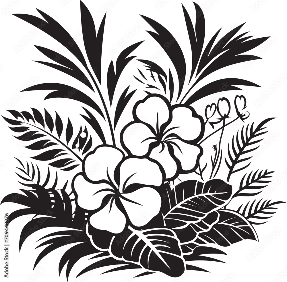 Floral Paradise Dynamic Black Logo Design with Exquisite Tropical Plant Elements Floral Paradise Dynamic Black Logo Design with Exquisite Tropical Plant Elements