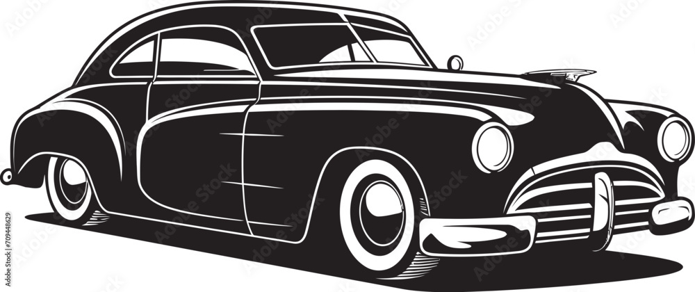Vintage Vogue Vector Logo in Black with Classic Car Elements 