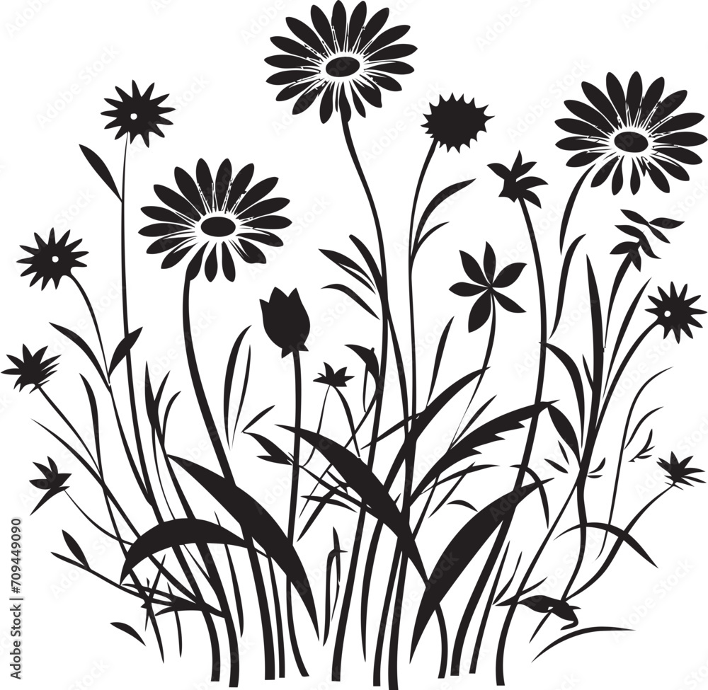 Enchanted Blooms Dynamic Black Logo with Wildflower Symbol Enchanted Blooms Dynamic Black Logo with Wildflower Symbol