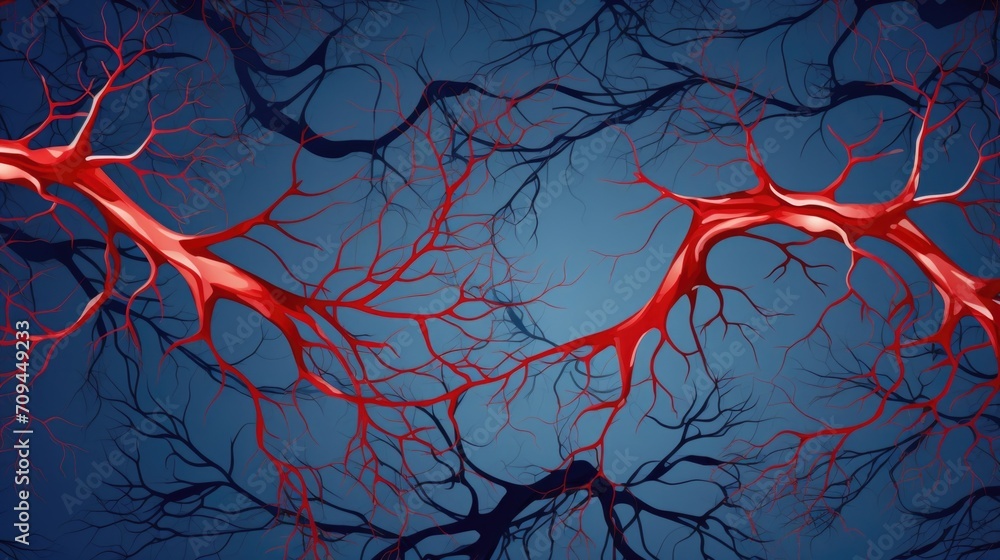A unique and imaginative depiction of the vascular systems evolution, mirroring a beautiful network of interconnected rivers and streams. - obrazy, fototapety, plakaty 