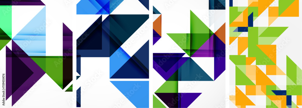 Set of colorful triangle poster cover template backgrounds. Vector illustration For Wallpaper, Banner, Background, Card, Book Illustration, landing page Set of colorful triangle poster cover template backgrounds. Vector illustration For Wallpaper, Banner, Background, Card, Book Illustration, landing page