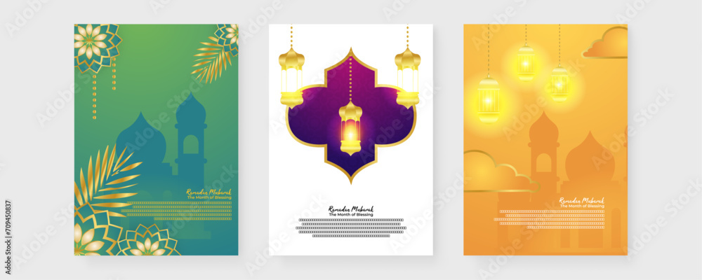 Colorful colourful vector greeting cards for islamic ramadhan kareem. Ramadan poster for greeting card, cover, label, sale promotion templates, pattern background luxury style