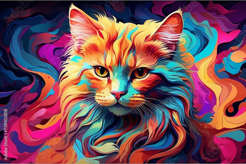 cat with colorful abstract background