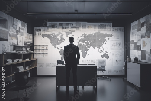 Businessman standing in office room,business plan,strategy,mind map,in office room