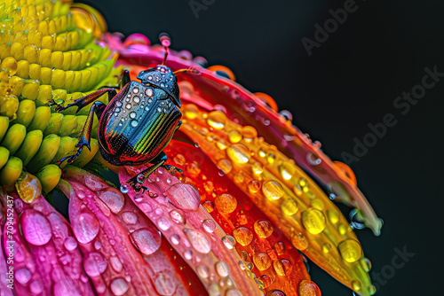 Beetle on a flower with droplets  © grey