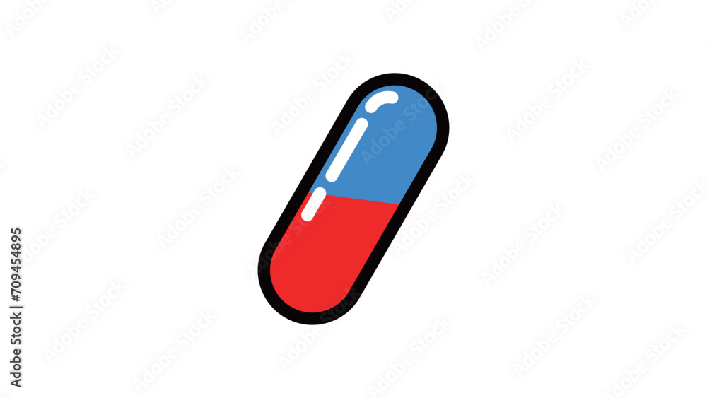 Red and blue medical pill isolated on white background. Vector illustration.