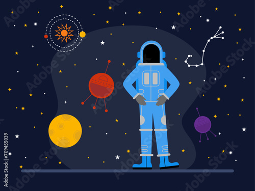 Astronaut floating in open space.. Outer space and astronaut vector illustrations. photo