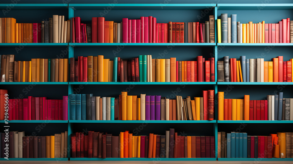 Bookshelf background - full screen - multi-colored books - vibrant colors Bookshelf background - full screen - multi-colored books - vibrant colors