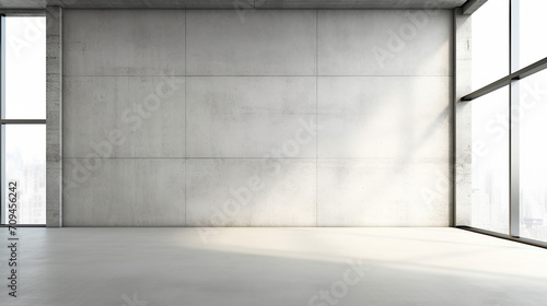 blank white wall in concrete office with large window